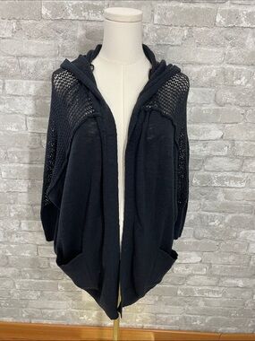 Roxy Black When We Go Hooded Open-Front Knit Cardigan